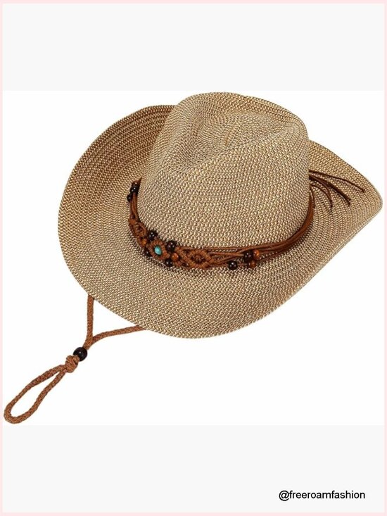 Wide Brim Cowboy Hat Straw Sun Beach Cowgirl Summer Travel